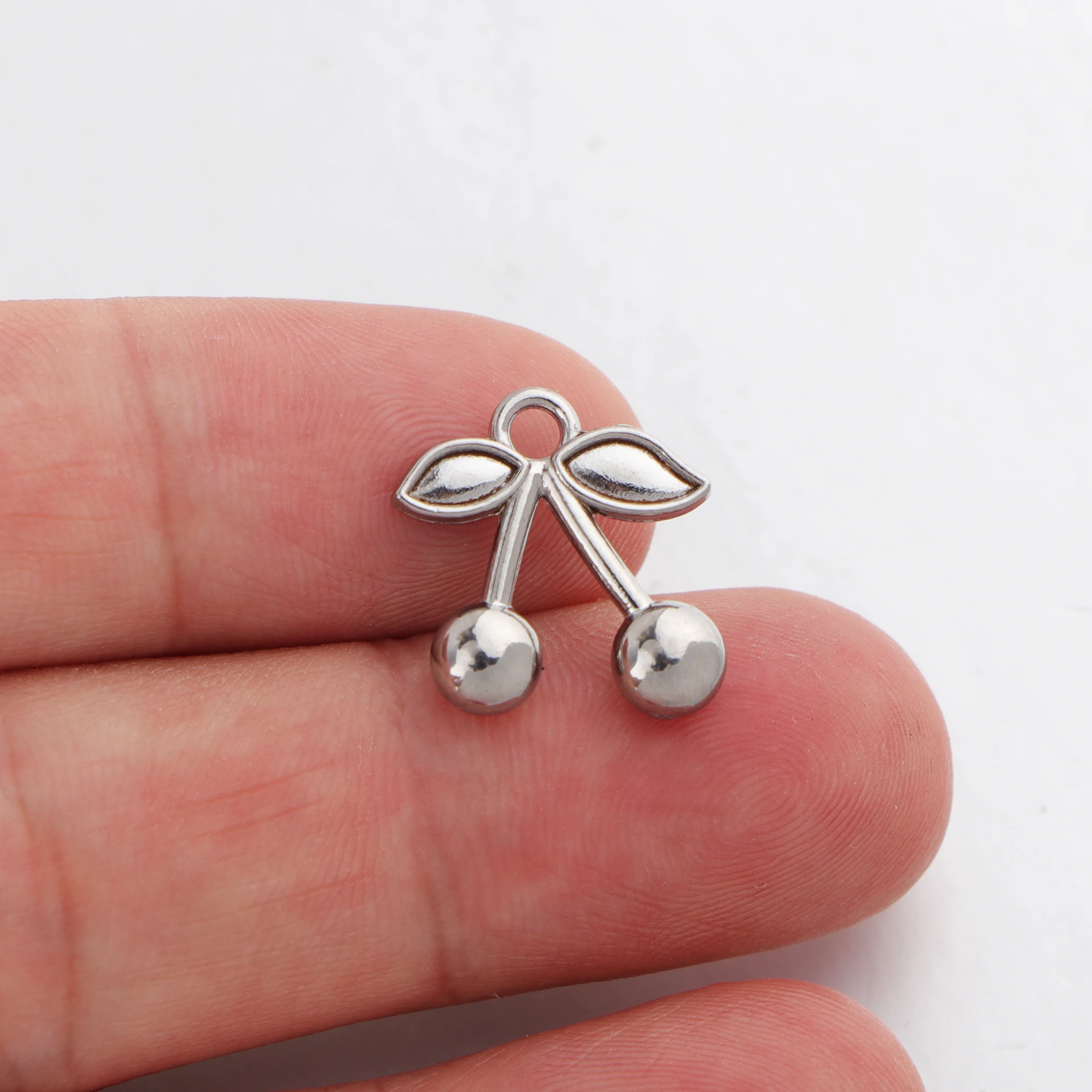 20pcs/lot Stainless Steel Cherry Charm Pendant for Fruit Vegetable DIY Necklace Earring Jewelry Making Accessories Wholesale