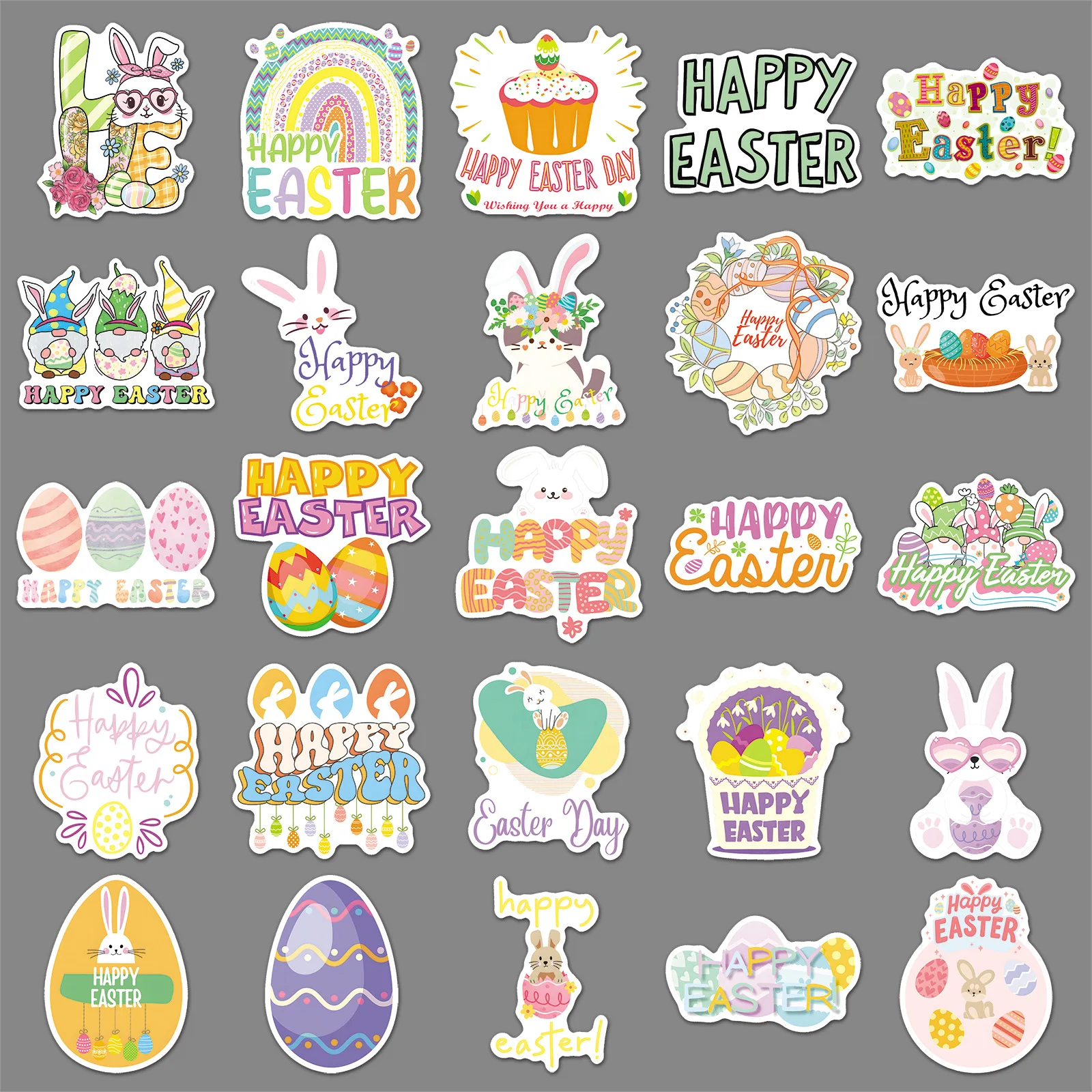 50 Stück Oster-Feiertags-Cartoon-Aufkleber, Niedliche Lustige Hasen-Doodle-Sticker, Kreative Dekorative Wasserflaschen-Aufkleber, Fahrrad-Wasserflaschen-Aufkleber, Wasserfeste Abziehbilder, Spielzeug
