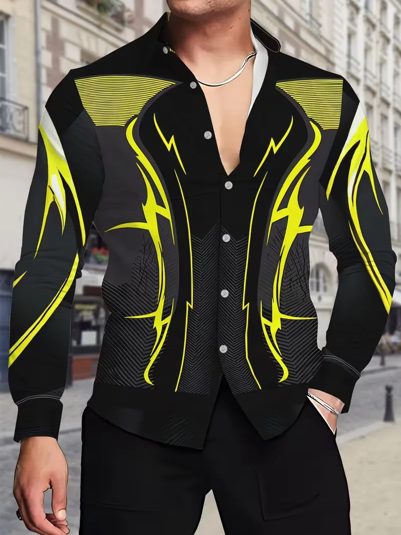 New Men's Long Sleeve Shirt 3D Flower Love Printed Ethnic Shirt Street Casual Comfortable Fit Shirt Top