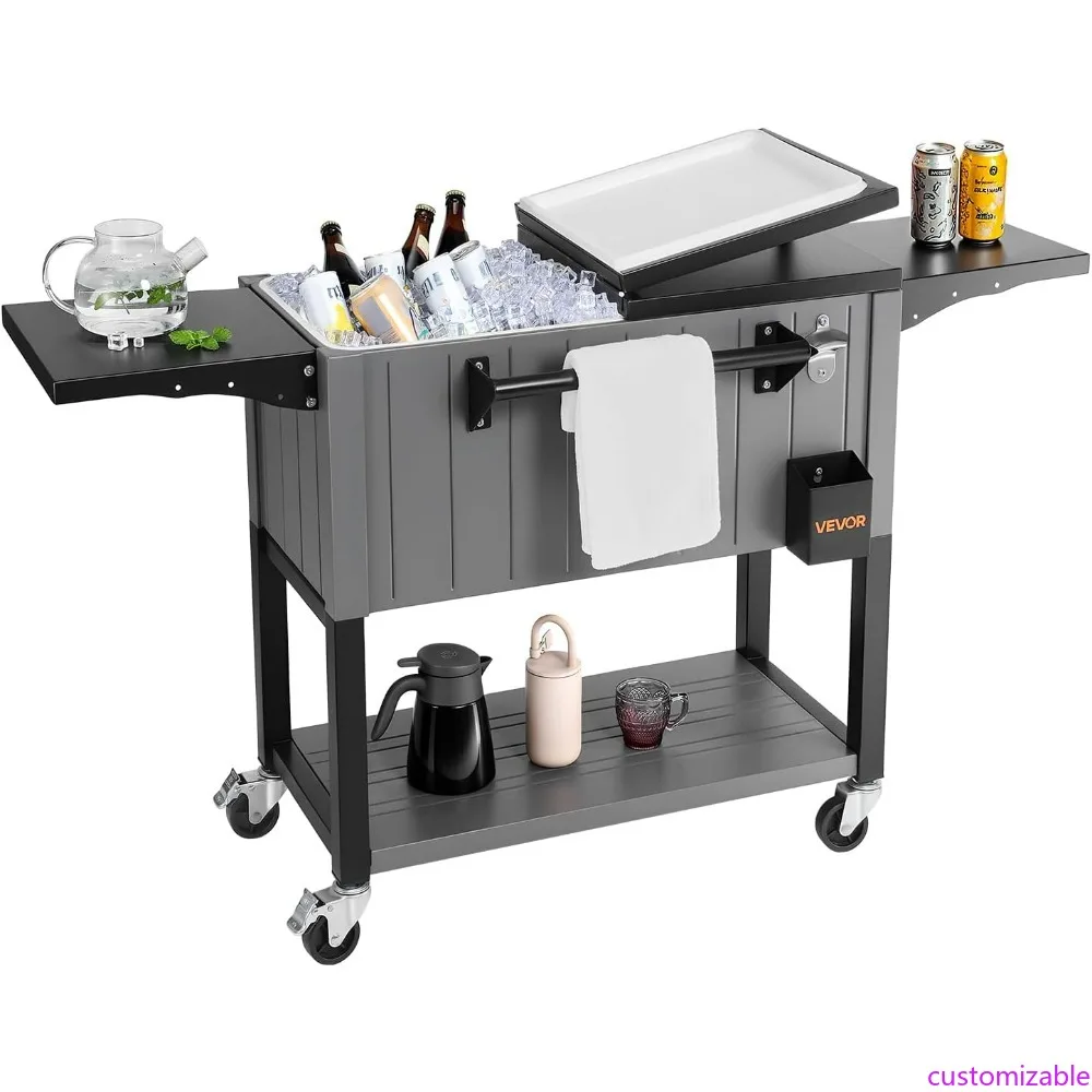 

Portable Rolling Ice Chest 80QT, 50 Bottles or 110 Cans Capacity, Outdoor Patio Party Drink Cooler Cart with Bottom Shelf