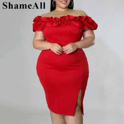 Plus Size Ruffle Off Shoulder Bodycon Party Club Dress Women 4XL Summer Strapless Backless Evening Bandage Formal Birthday Dress