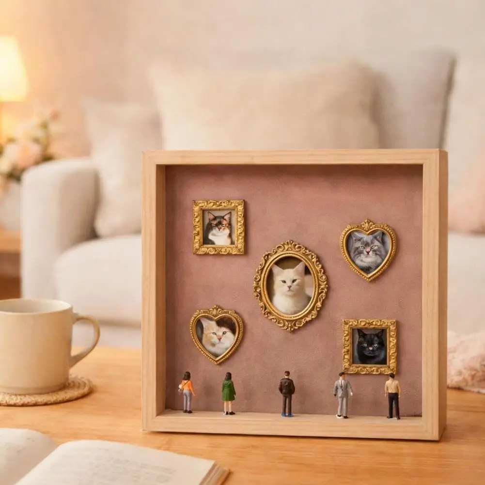DIY Mini Museum Silhouette Box Personalized Photo Display Shadow Box Frame Kit with Mini Gold Frames Figurines Pet Memorial Gift