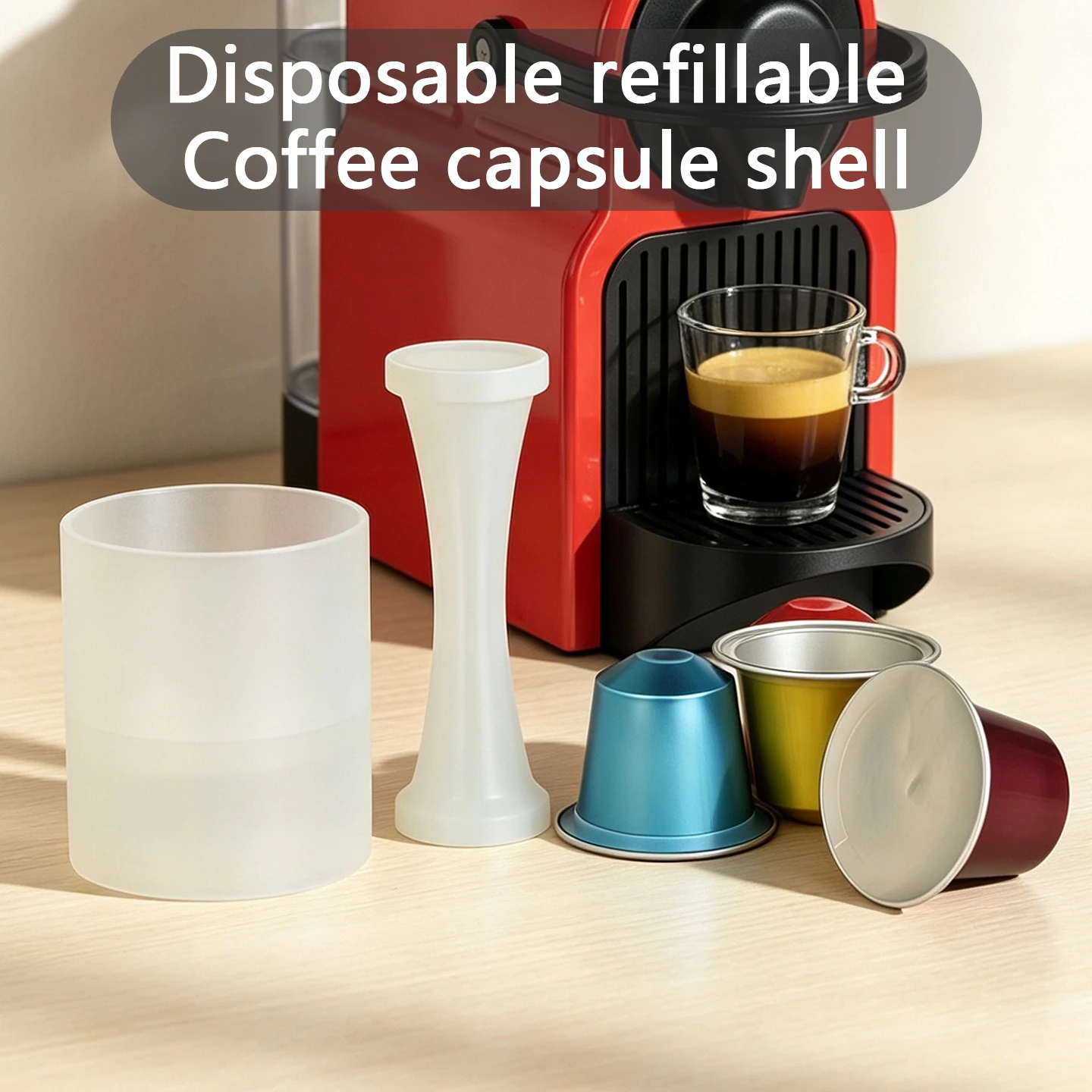 Refillable Coffee Capsule Shell Set, DIY Reusable Empty Espresso Capsules with Coffee Filling Tool