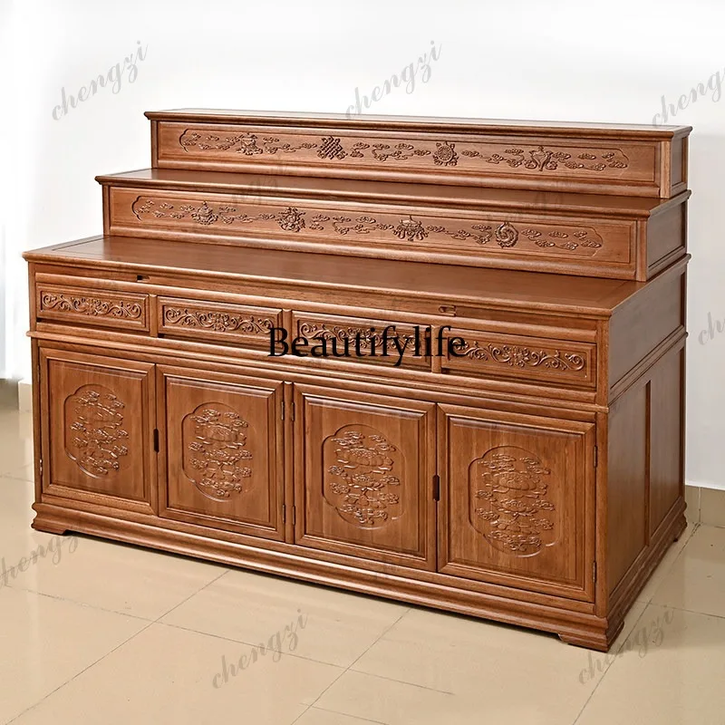 E153 Three-tier Solid Wood Jinhuali Offering Table, Buddha Table, Buddha Platform Deity Platform Offering Table Home Living Room
