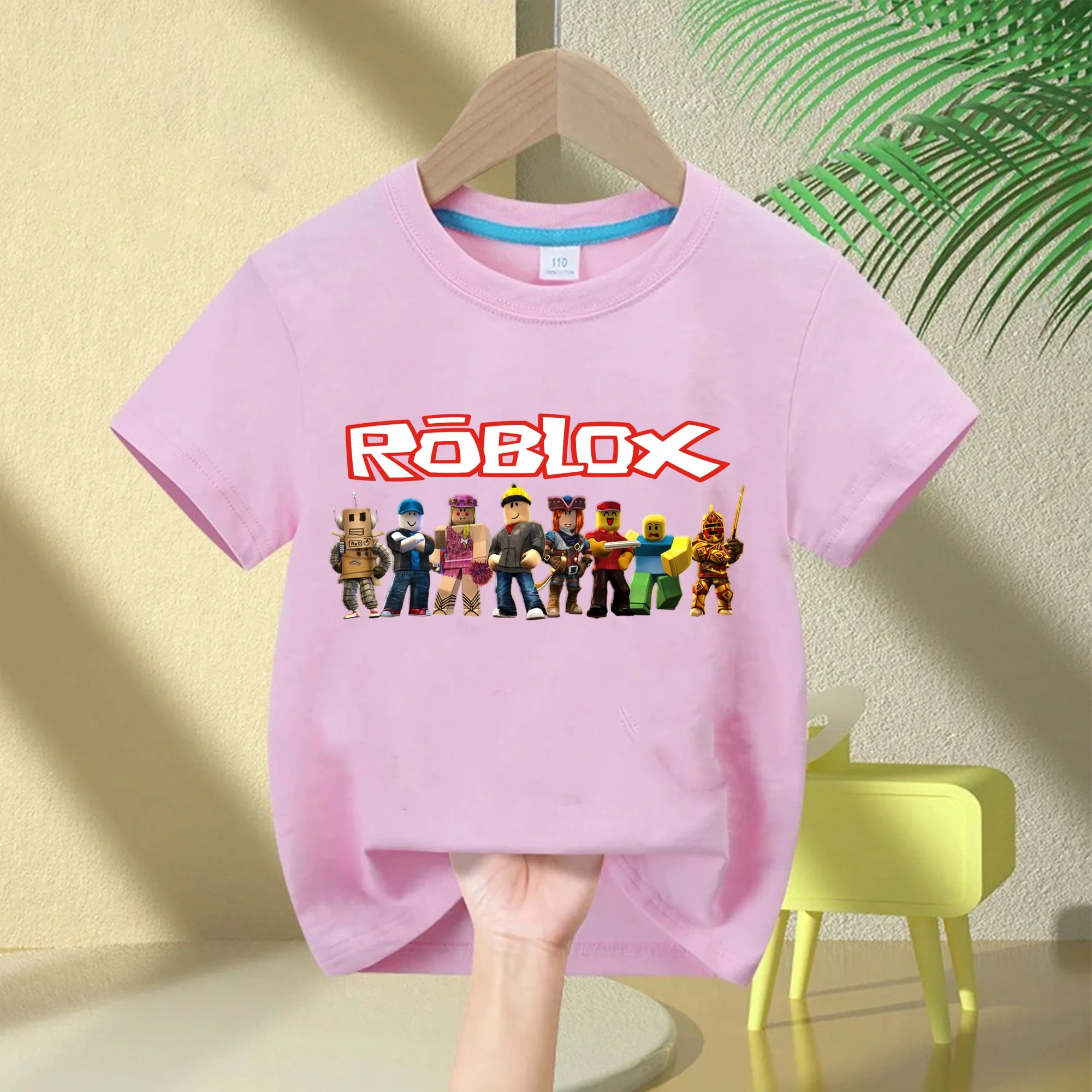 Eltern-Kind Roblox 2026 Kinder-T-Shirt aus 100% reiner Baumwolle - kurzärmeliges Rundhals-T-Shirt mit Cartoon-Print, lässig – Detail 10