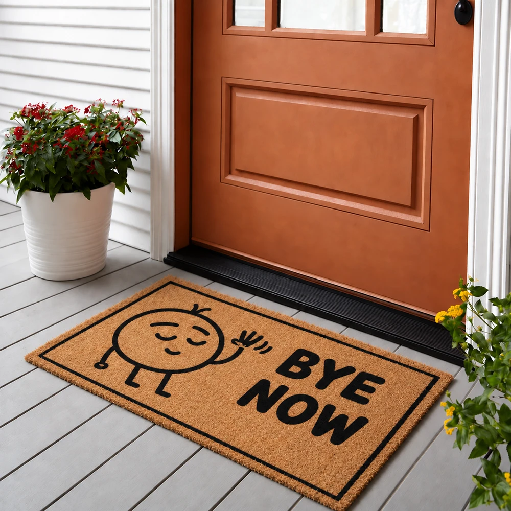 Funny Bye Now Doormat Waving Character Coir Like Sarcastic Welcome Mat Non Slip Front Door Entryway Porch Home Housewarming Gift