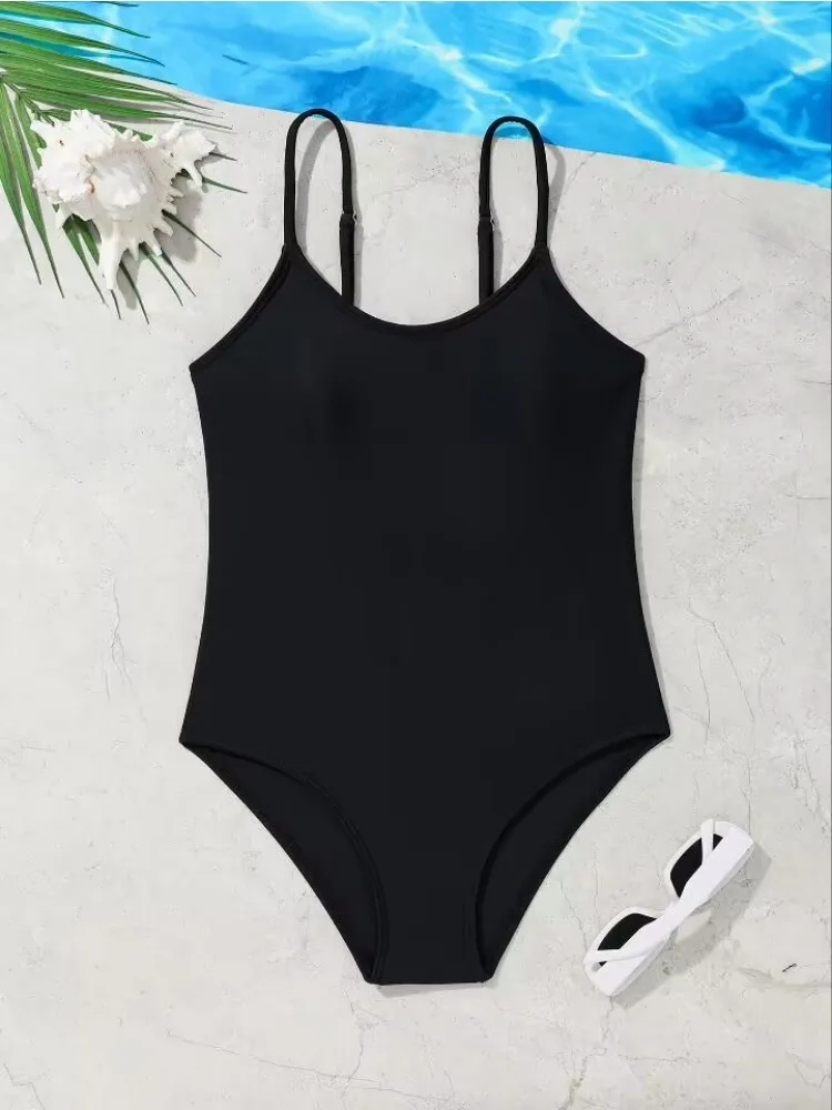 Maillot de bain une pièce pour filles, rose, noir, pour enfants de 6 à 12 ans, tenue de plage, pour adolescents, 2025