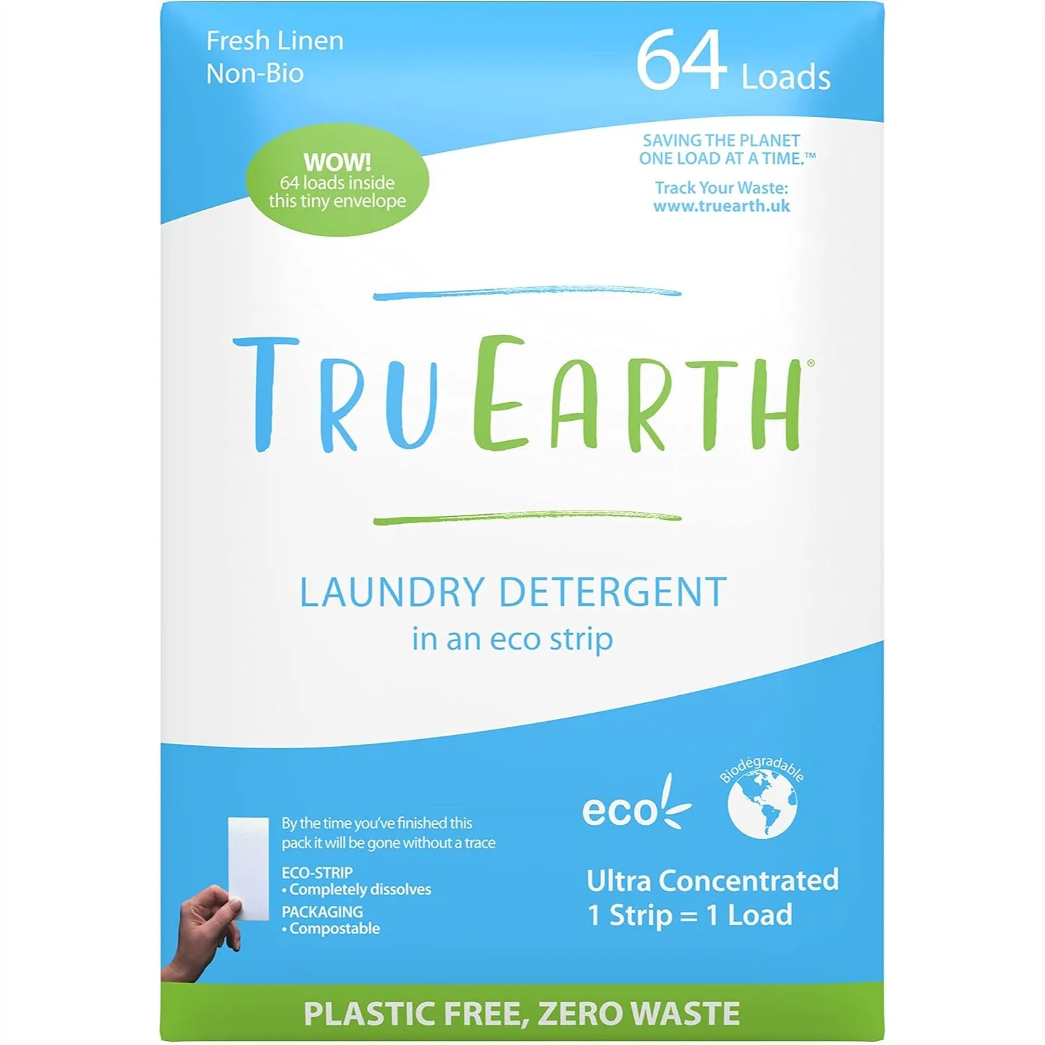 

Compact Dry Laundry Detergent Sheets - 128 Loads (64 Sheets) - Fresh Linen Scent, Travel Friendly