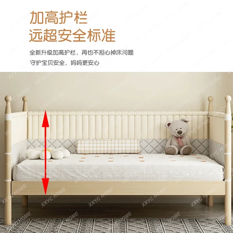 Solid wood children's bed high guardrail baby  princess bedside  widened side small splicing large bed can be lifted and lowered