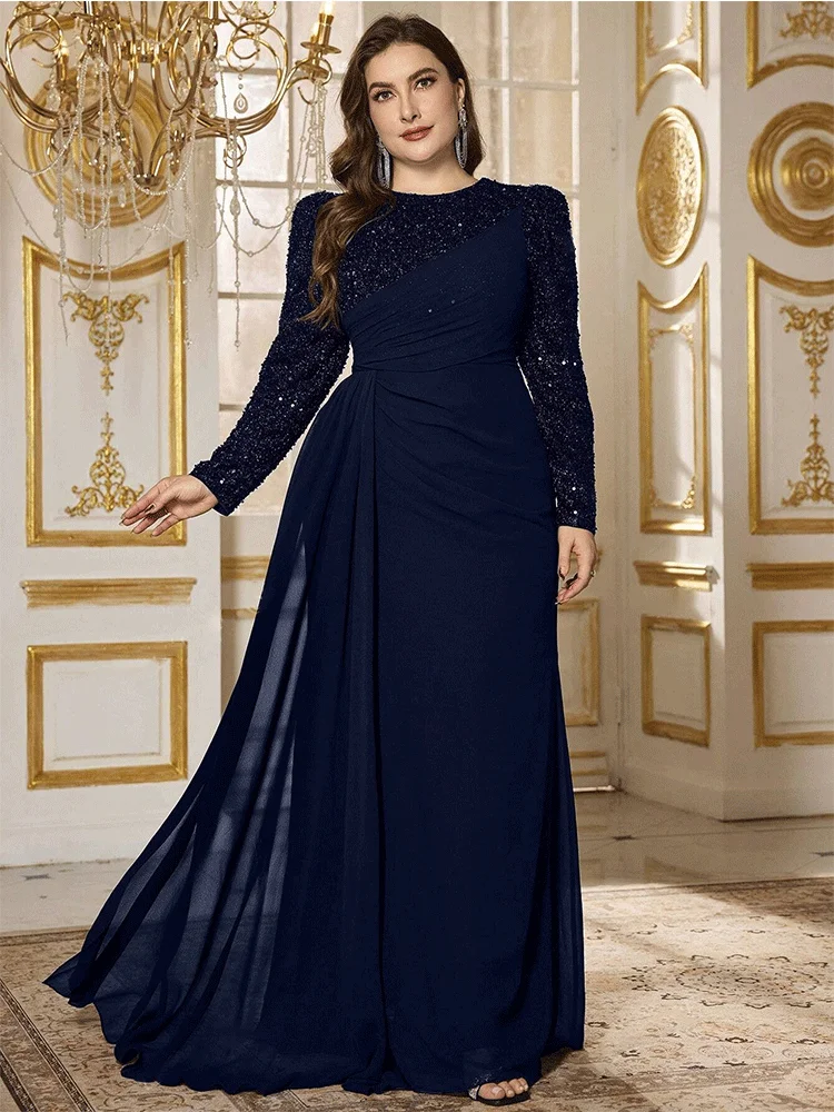 plus-size-round-neck-long-sleeve-sequin-chiffon-floor-length-slit-wedding-banquet-ball-evening-dress-4xl5xl-luxury-gorgeous-prom