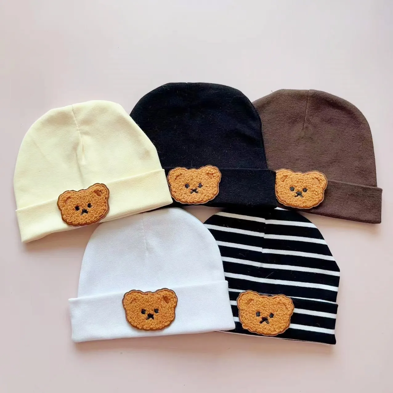 Infant Beanies Caps Baby Hat Cartoon Bear Boneless Muslin Hat Newborn Headwear Windproof Spring Hat 0-3M Baby Hats