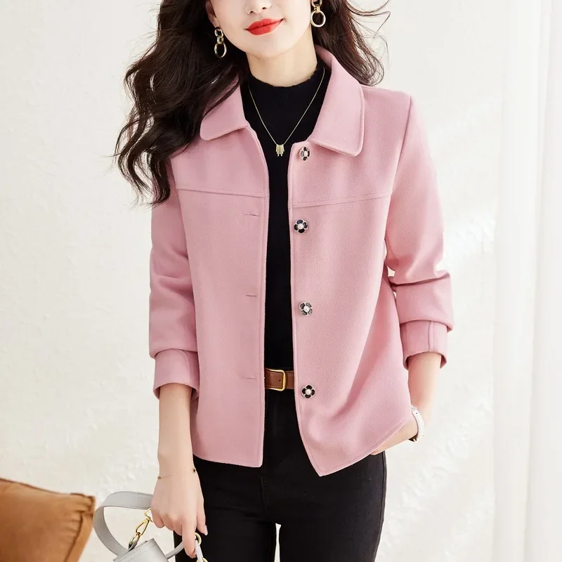 

Black Pink Short Woolen Jackets Women Autumn Winter Thickened Plus Cotton Warm Coats Ladies Long Sleeve Buttons Overcoat