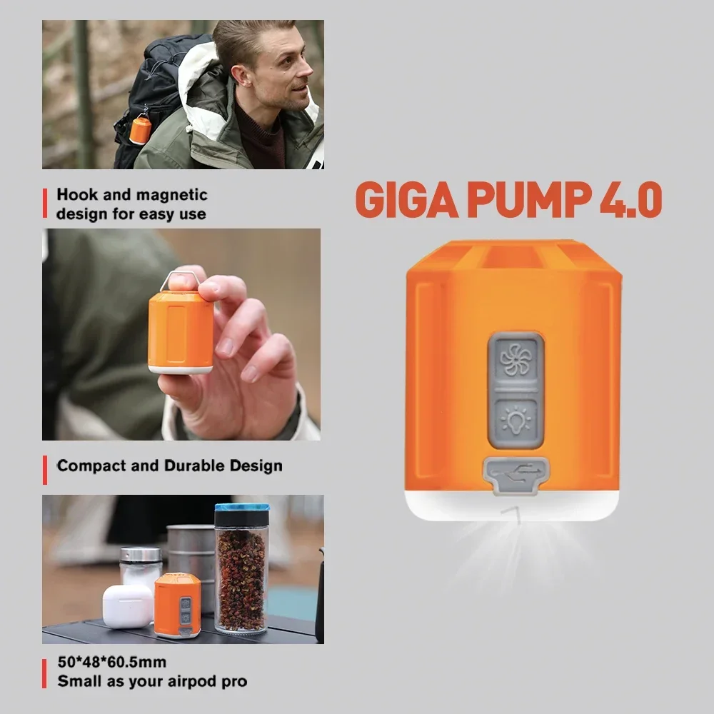 Pompa GIGA 4.0 3-in-1 portabel, Inflator listrik Mini pengisian USB pompa udara luar ruangan pompa udara perahu pompa vakum lentera