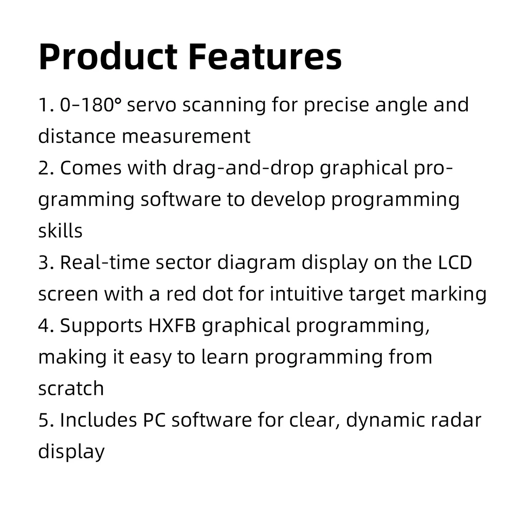 DC 5V Ultrasonic Radar Scanner DIY Kit HXFB Graphical Programming Core Board 0-180 Servo Scanning LCD Real-time Display