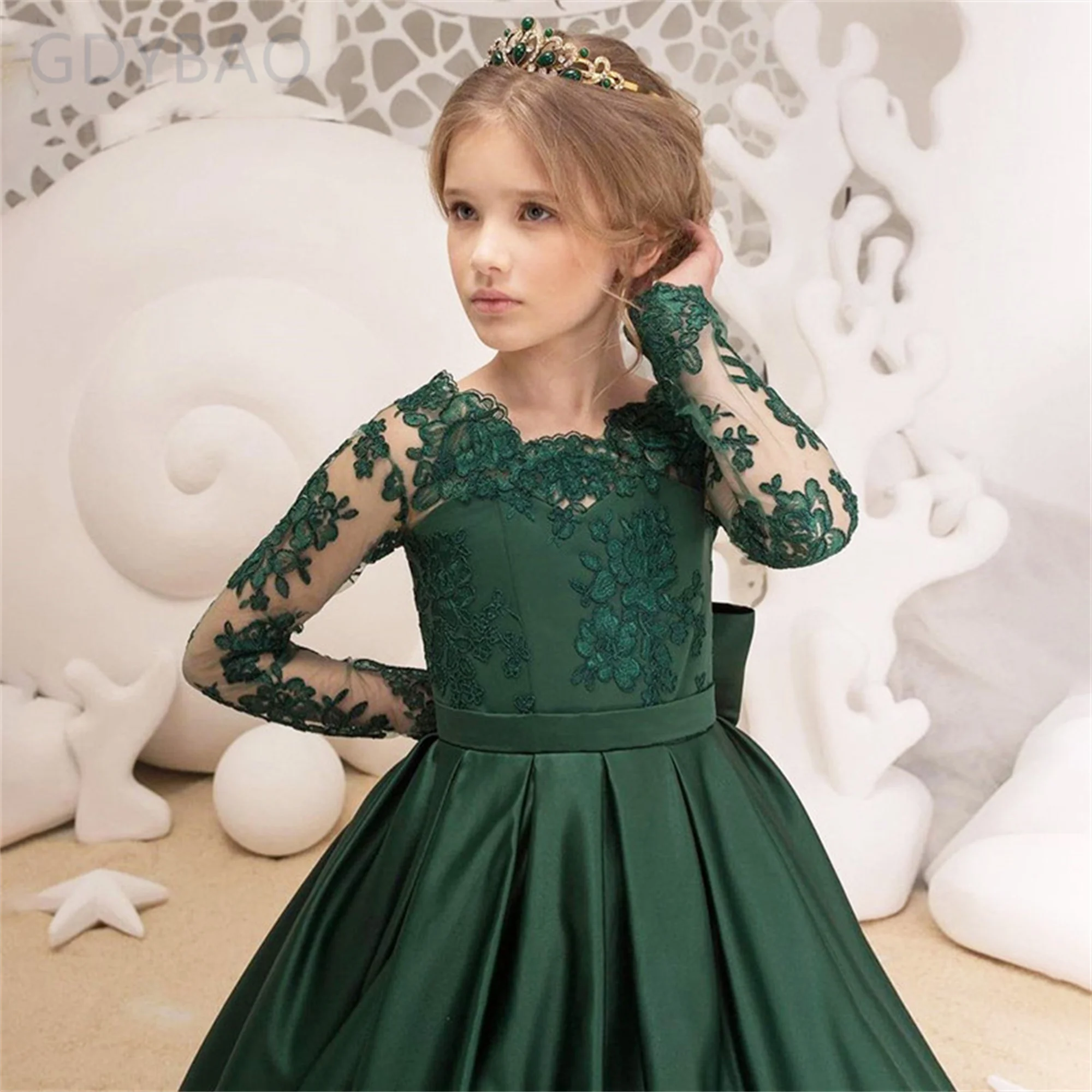 

Girl Communion Flower Long Prom Gowns for Girl Children Party Clothing Kids Evening Formal Dress For Bridesmaid Wedding