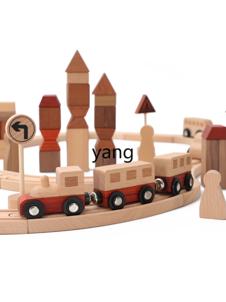 CX Solid Wood Toy Gift Baby Rail Car Toy Educational Building Blocks Boy Train Toy