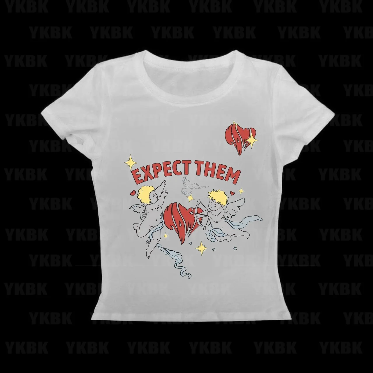 Romantic Love Core Graphic Tshirt Cute Cherub Cupid Daisy Print Casual Short Sleeve Tee Soft Inspired Streetwear Top Women