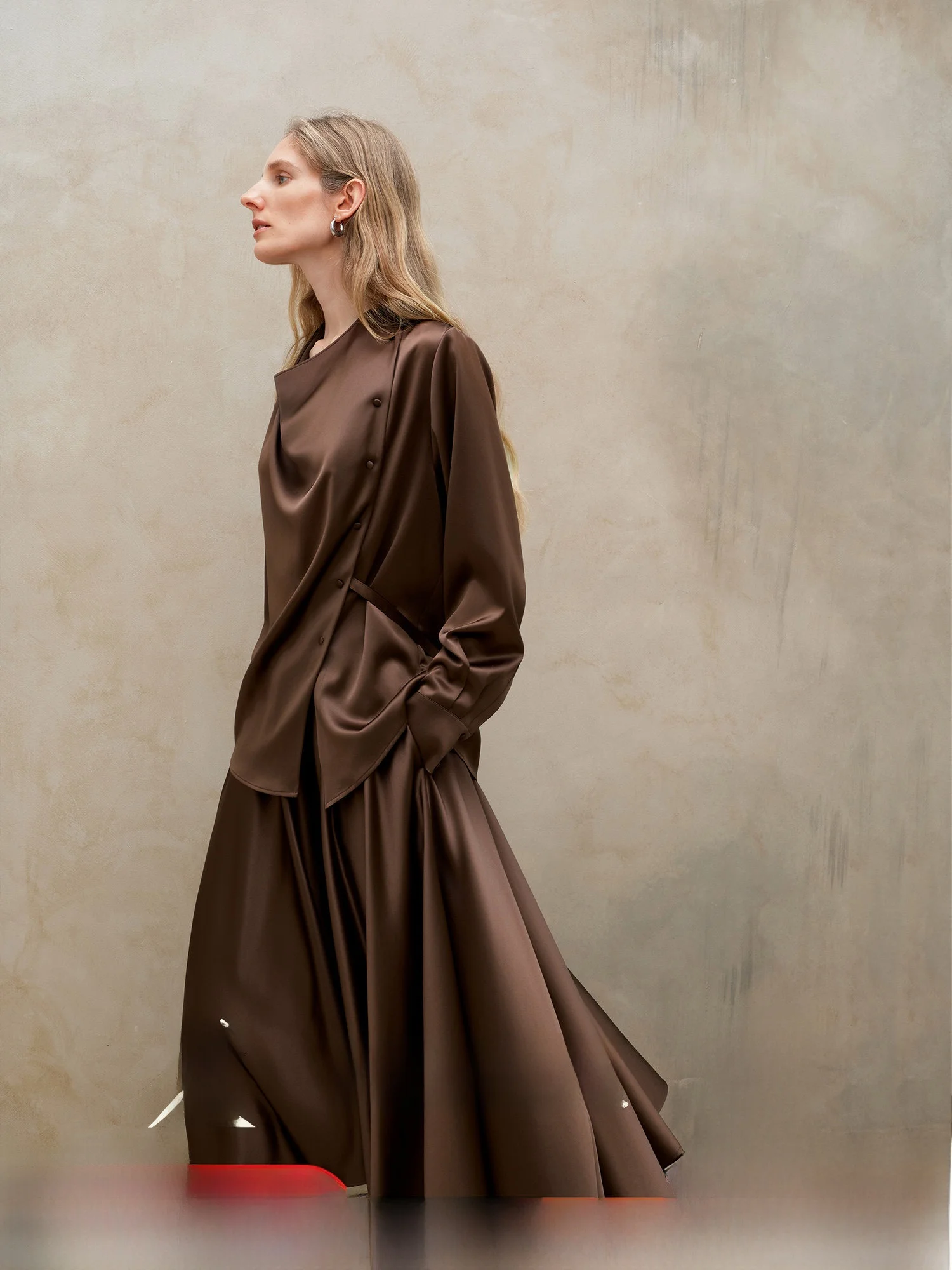 

Ele Satin Acetate Silk irt with Waist Cinching Belt And Bow f Skirt Set Women's Summer Travel Casual Long Sve