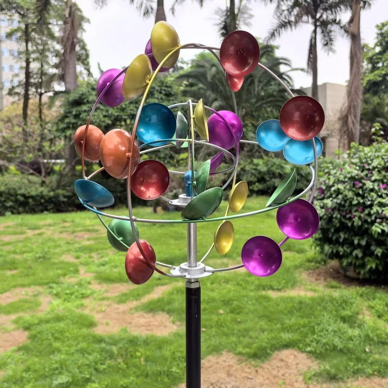 Summer outdoor space decoration colorful round ball windmill silent bearing rotating courtyard floor ornament