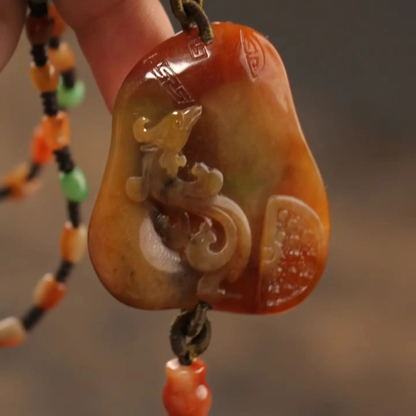 Natural Burmese Jade Double Color Hollow Carved Pendant with Dragon and Phoenix Motifs