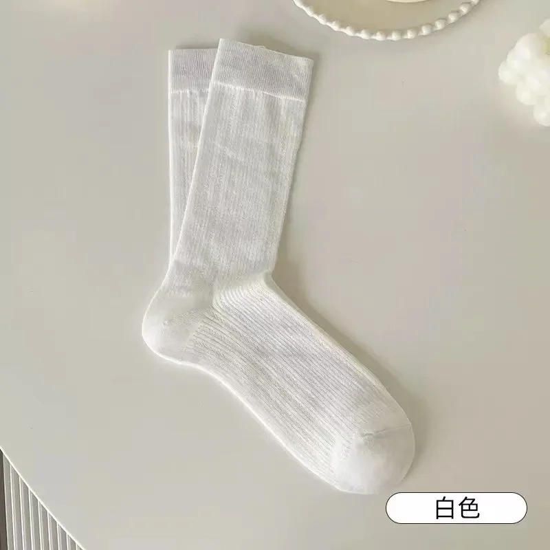 1Pair Women Thin Hollow Out Long Loose Socks JK Lolita Sweet Girls Japanese Solid Color Breathable Cotton Spring Summer Stocking image 3