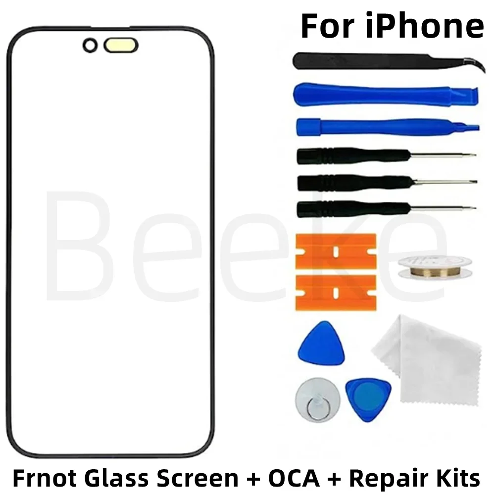 Outer Glass Screen + OCA For iPhone X 11 12 13 14 15 16 Pro Max mini Plus Front LCD Digitizer Touch Panel Lens + Replacement Kit