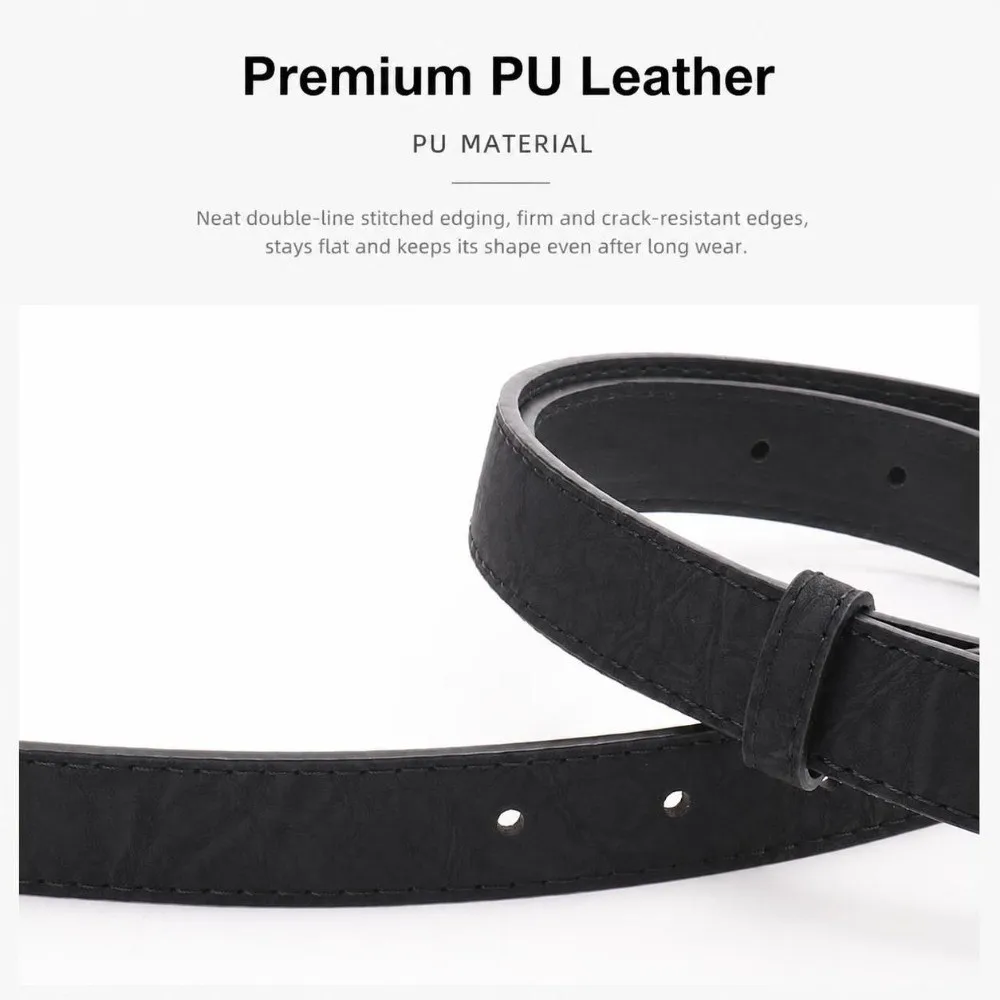 Gold Alloy Buckle Women Waist Belt Pin Buckle Closure All-match Faux Leather Waistband Casual Minimalist Slim Waist Strap