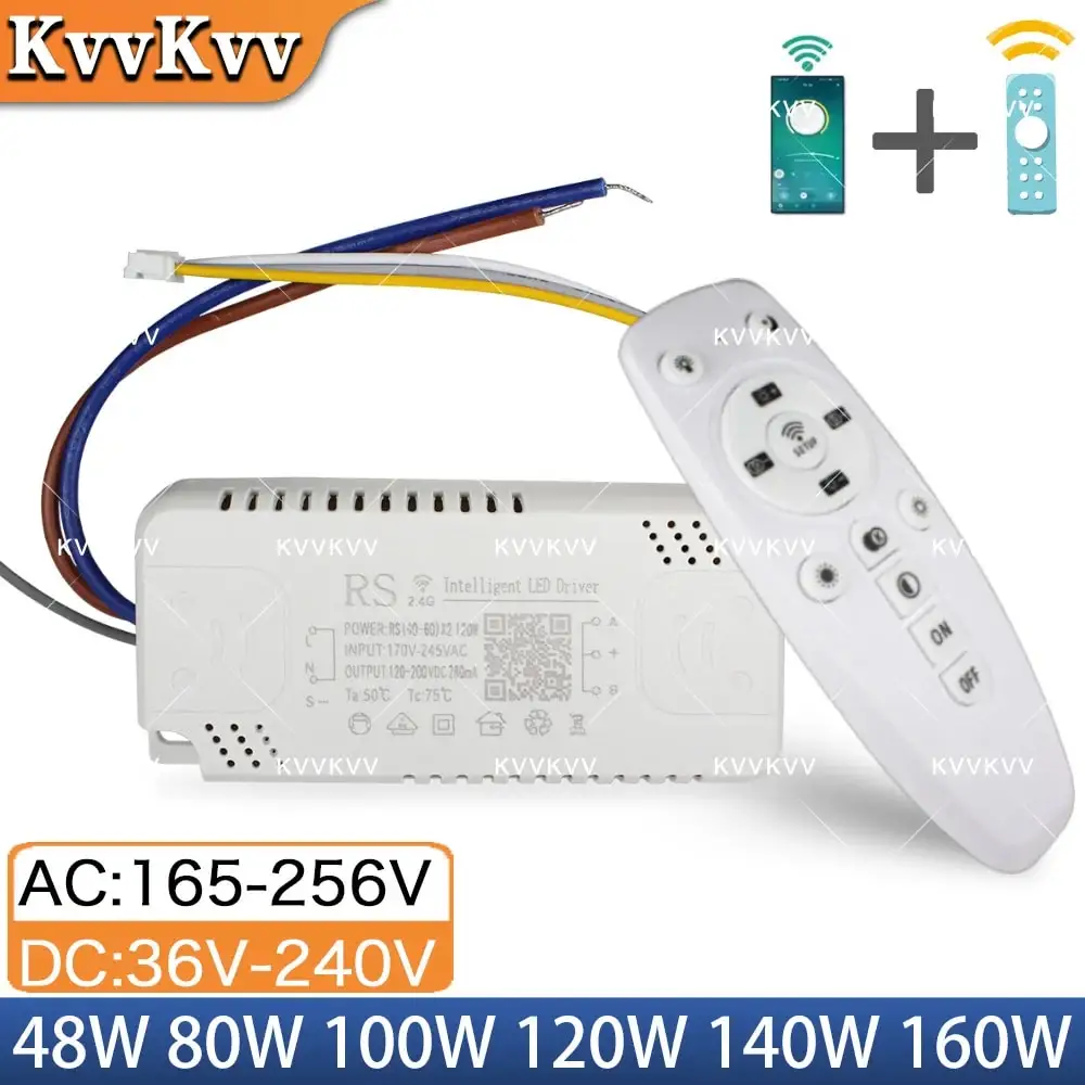 1PCS LED Driver 160W 140W 120W 80W 48W 2.4G Remote Control + APP Dimmable Transformer for DIY Two-Color Light Strip Chandelier