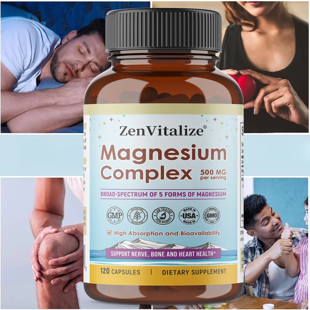 5-in-1 Magnesium Complex, High Absorption, 120 Capsules | Magnesium Glycinate, Malate, Citrate, Gluconate, Aspartate