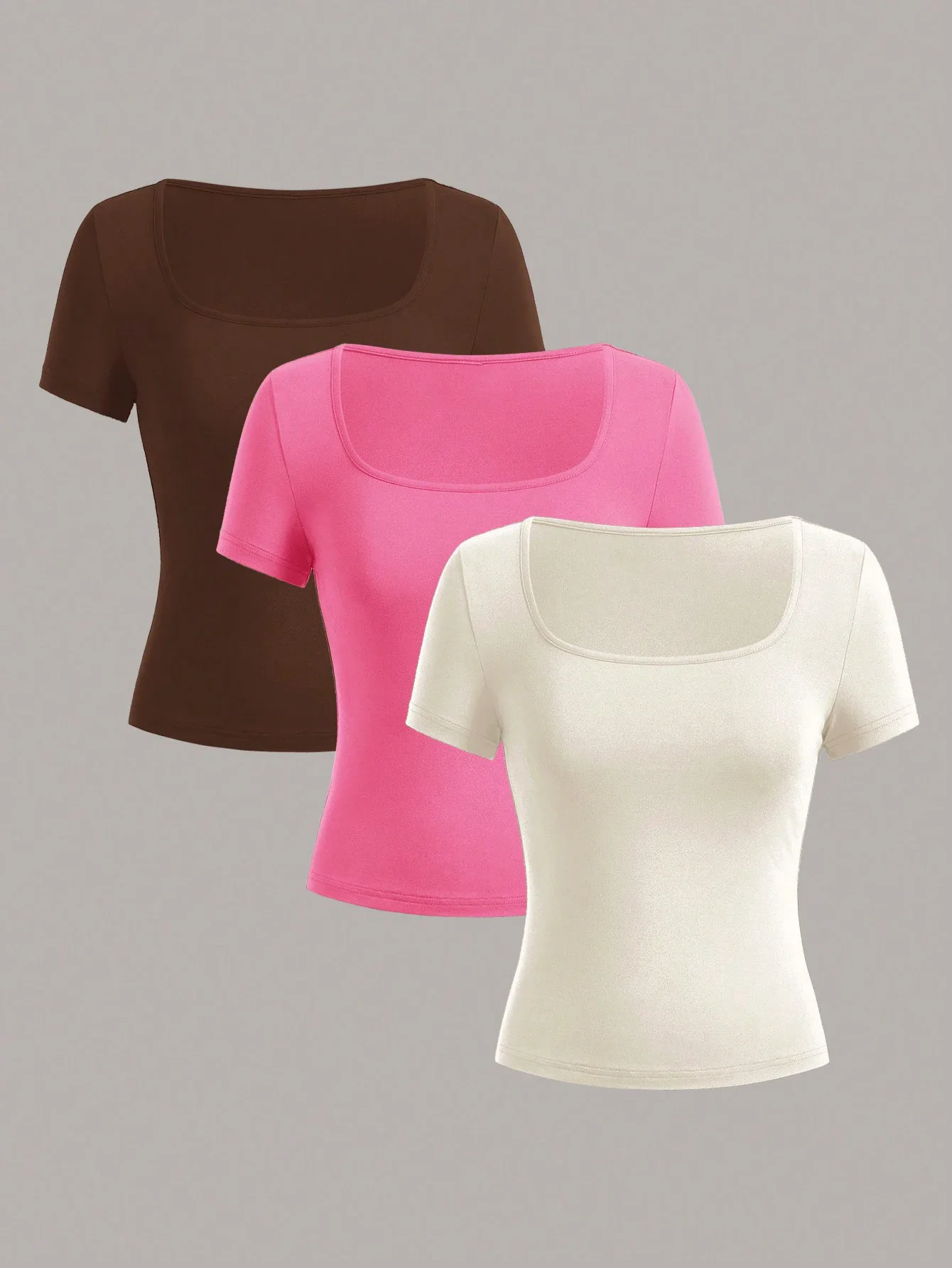 3 pieces  Summer Slimming T-shirt Women's Sexy Short Sleeve T-shirt U-neck Women's Solid Color Basic Korean Top Hot Y2k