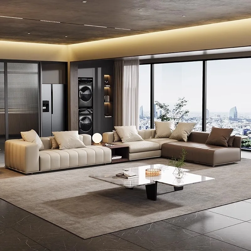 Piano key sofa designer minimalist villa large flat living room furniture light luxury corner leather combination 2