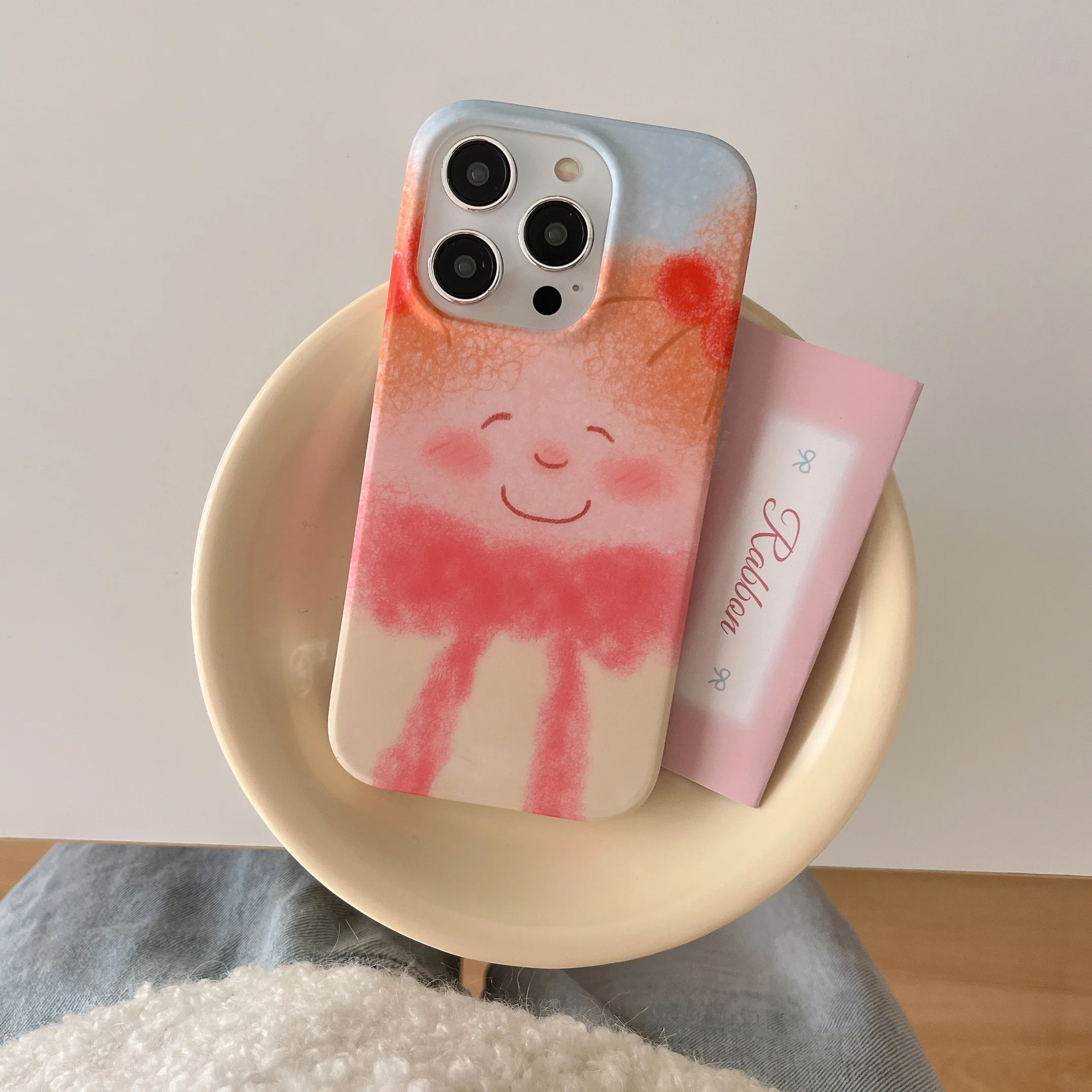 Cartoon Cute Little Girl with Braid Oil Painting Phone Case for iPhone 16 15 14 11 12 13 Pro Max Plus Back Cover