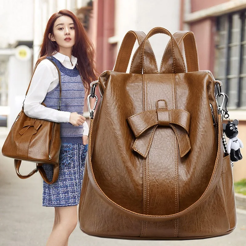 anti-theft backpack women's 2025 mochilas mujer new Korean fashion cute bow backpack travel bolsa feminina