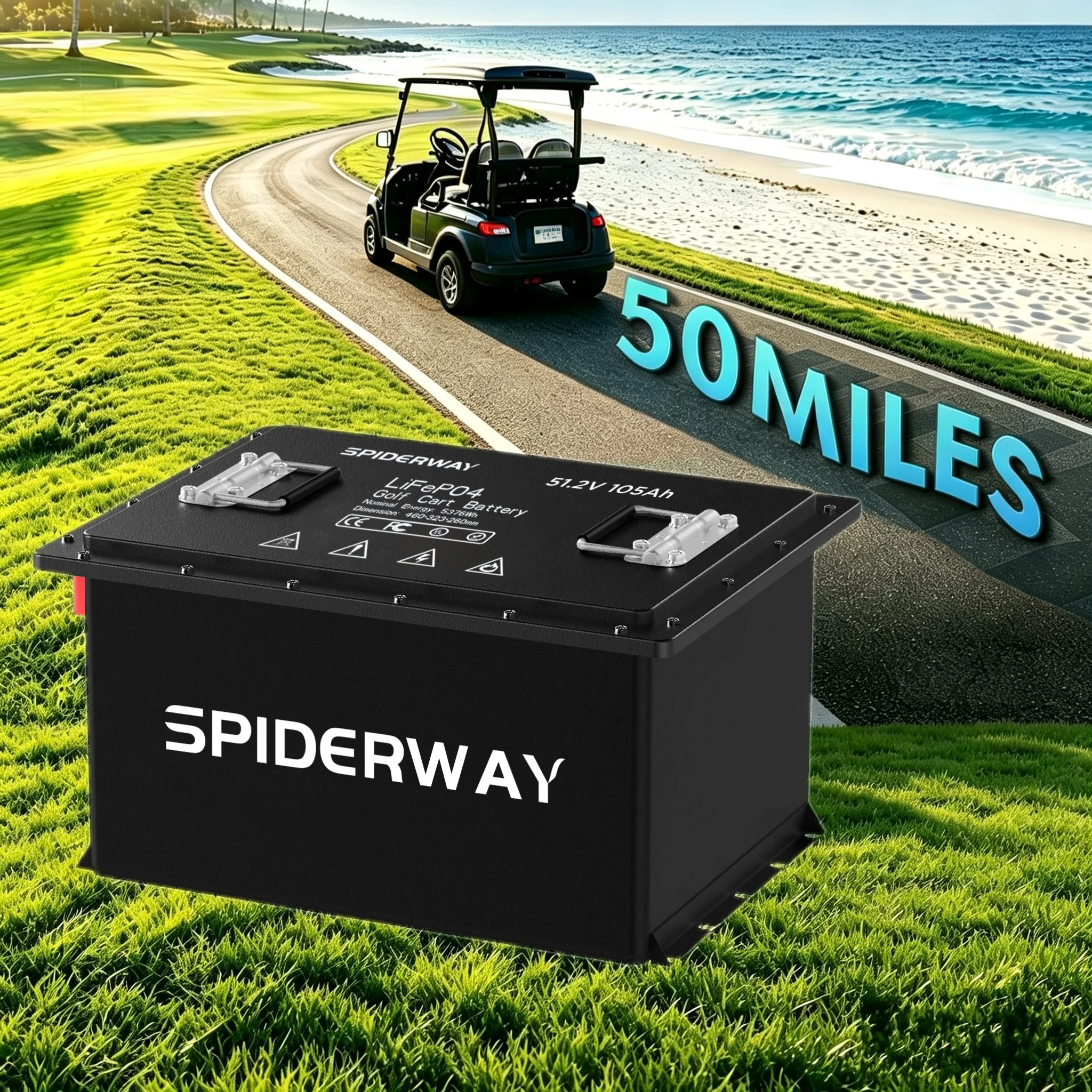 48V 105Ah Golf Cart Lithium Battery Conversion Kit for Yamaha G29 Drive YDRE, 200A BMS 6000+ Cycle, Support Mobile APP & Bluetooth