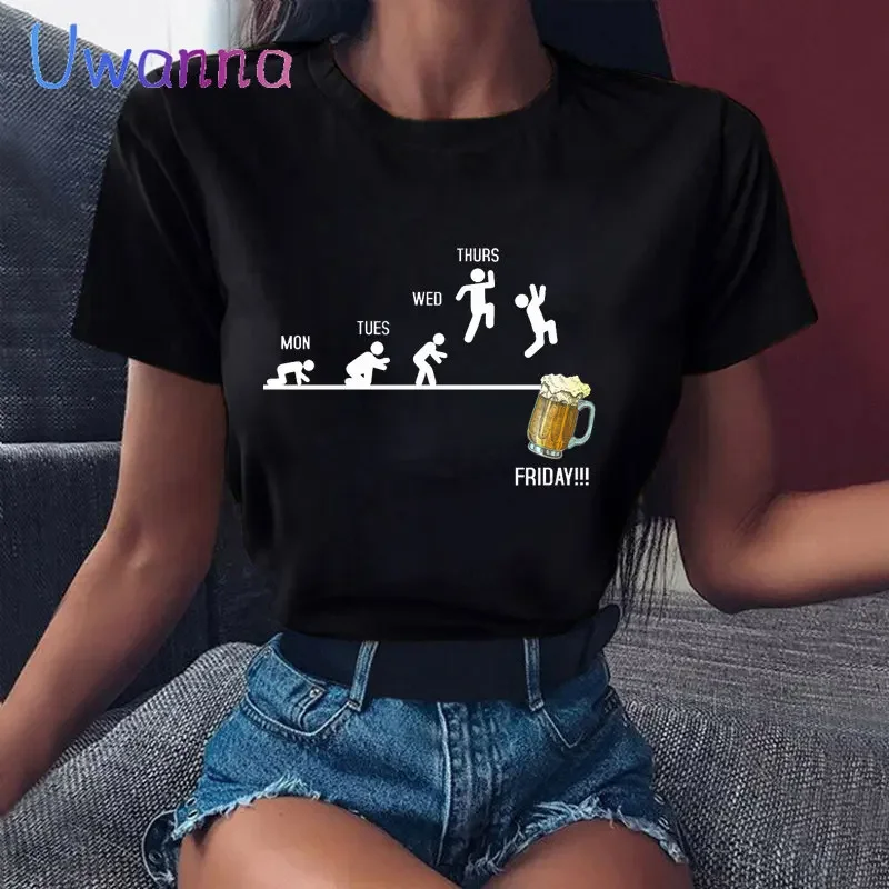 Harajuku T Shirt Gothic Tshirt Friday Beer Lover Party Weekend Beer Mug Drunk Print Summer Vintage Women T-shirt Streetwear