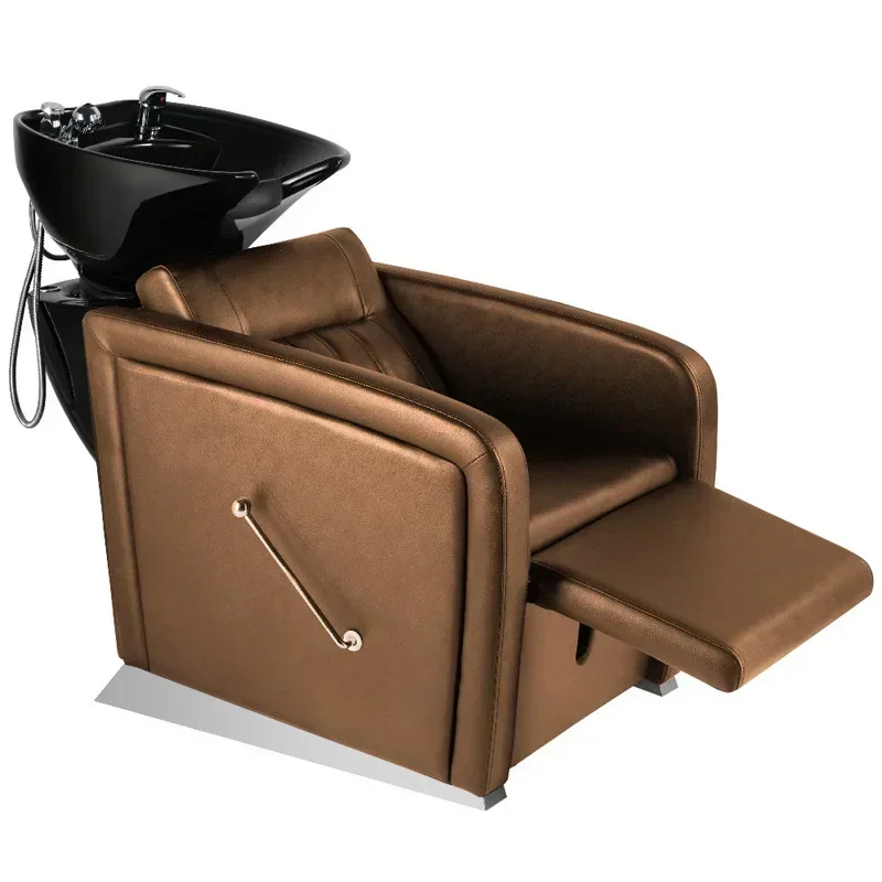 Retro Sitting Shampoo Chair Barber Shop for Hair Salon Lying Half Flush Hair Salon Hair-Washing Chair