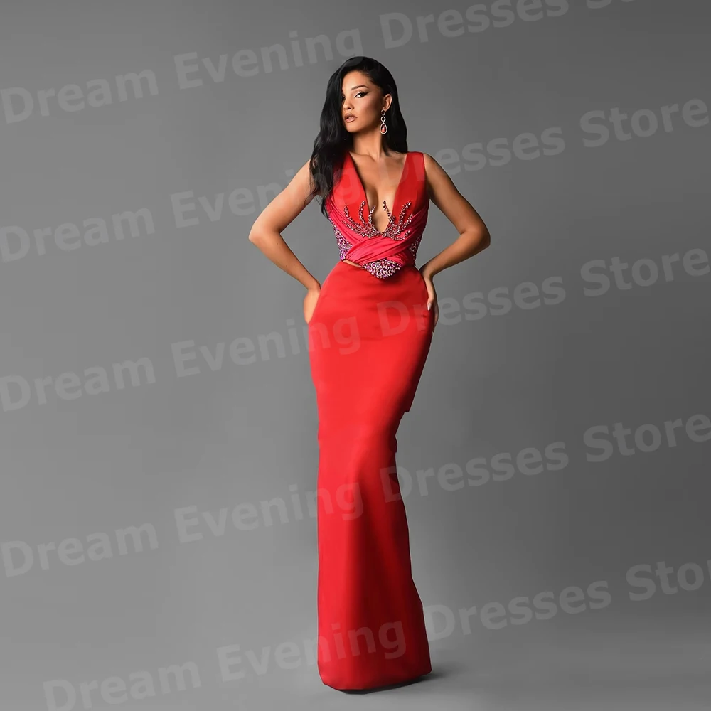 فساتين سهرة مثيرة حورية البحر للسيدات ساحرة برقبة على شكل V مطرزة حسب الطلب فساتين حفلات من Vestidos Para Mujer بدون أكمام رداء De Soirée #1