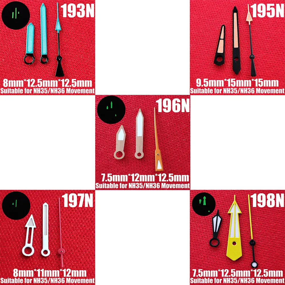 Lancette dell'orologio nh35 nh36 mani verdi lancette luminose accessori per orologi di seconda mano lancette dell'orologio lancette dell'orologio lancette d'argento N