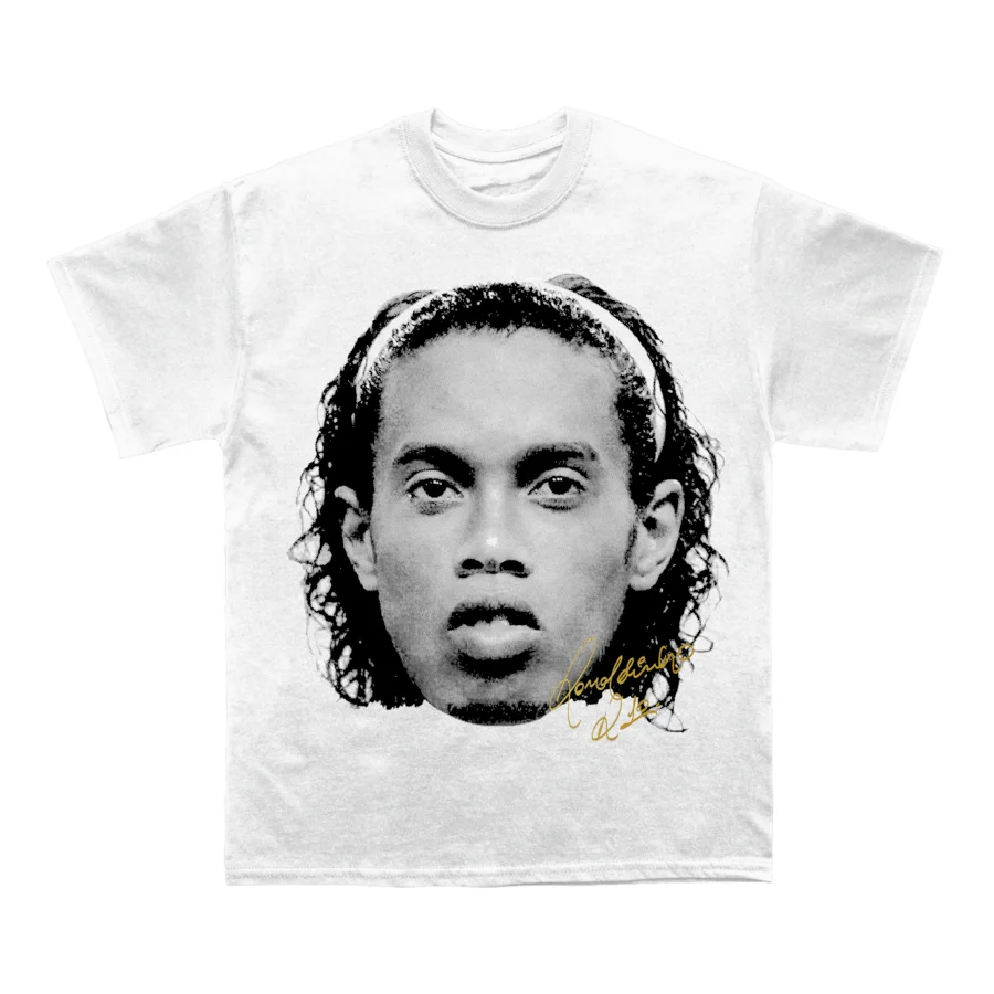Camiseta de algodón de Ronaldinho, jugador de fútbol brasileño, estilo casual, para hombre, color blanco