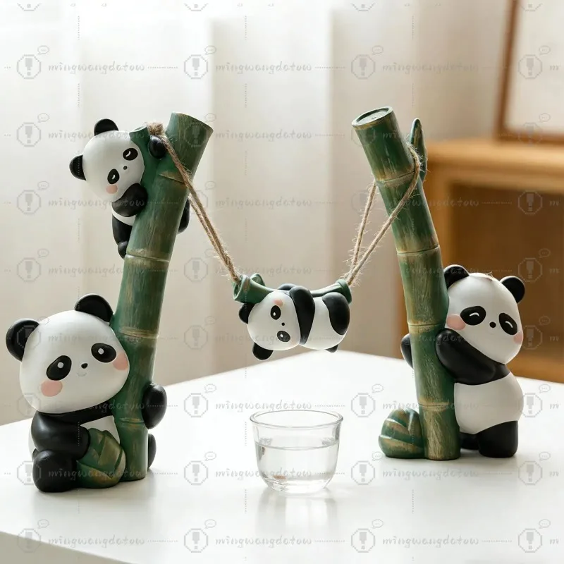 Modern Resin Panda Figurine Adorable Animal Sculpture Interior Figurine Desk Accessory for Home Decor Shelf