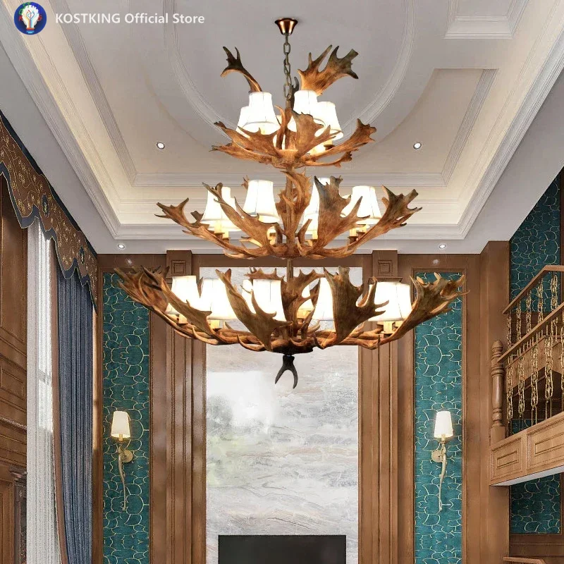 American Retro Deer Antlers Chandelier Hotel Lobby Cafe Shop Clothing Exhibition Hall Villa Clubhouse Pendant Light