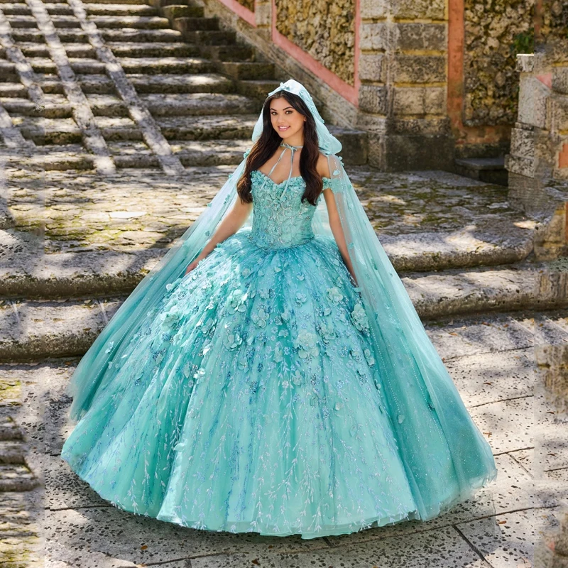 Luz verde mexicano vestido de 15 anos lilás charro quinceanera vestidos com capa renda applqiued espartilho doce 16 personalizado