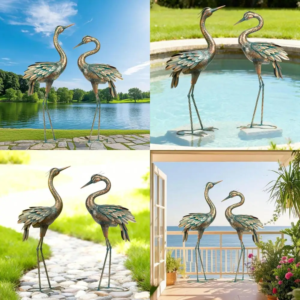 

Bronze Crane Statue - Outdoor Garden Sculpture, Yard Art for Backyard Patio Lawn Decoration