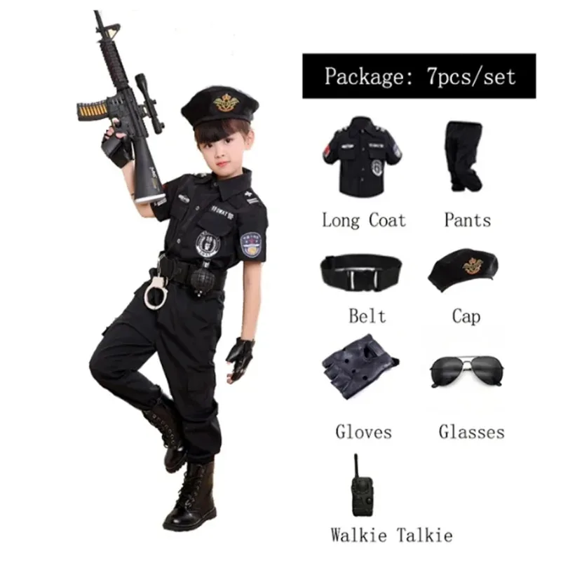 Halloween Children Policeman Cosplay Costume Boys Girls Kid Police Uniform Army Policemen Clothing Sets Party Dress Up Gift