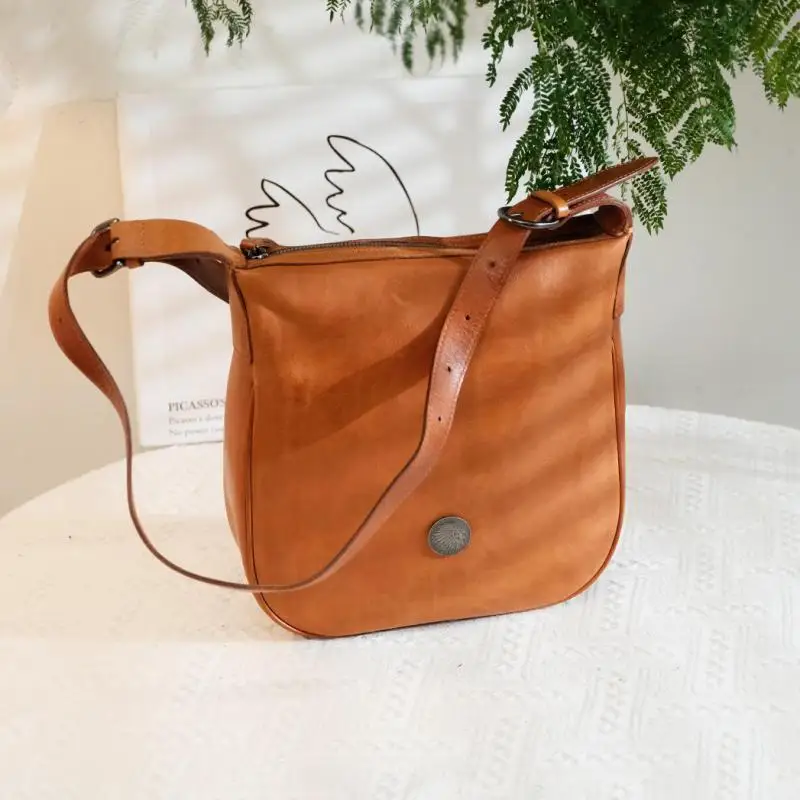 

Высококачественная женская сумка ручной работы из воловьей кожи растительного дубления, повседневная винтажная сумка из натуральной кожи под мышками