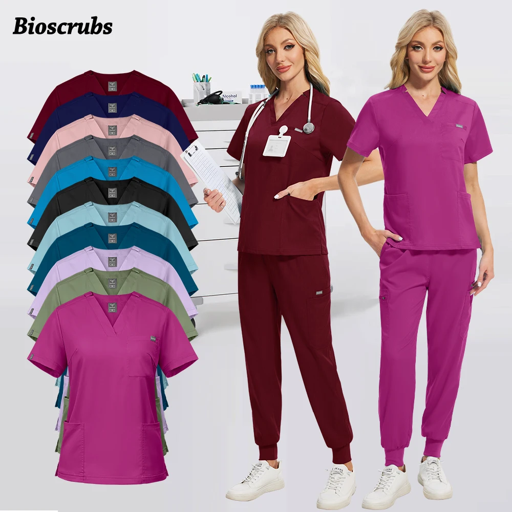 Medical Uniform Women Pet Grooming Workwear Doctor Nurse Scrubs Sets Operating Room Surgical Gown Elastic Top Pants With Pockets