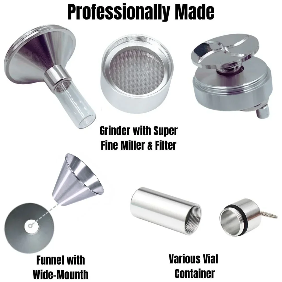 Portable Aluminum Manual Herb Grinder Spice Mill with Wide Funnel Storage Vial Metal Crusher for Super Fine Powder