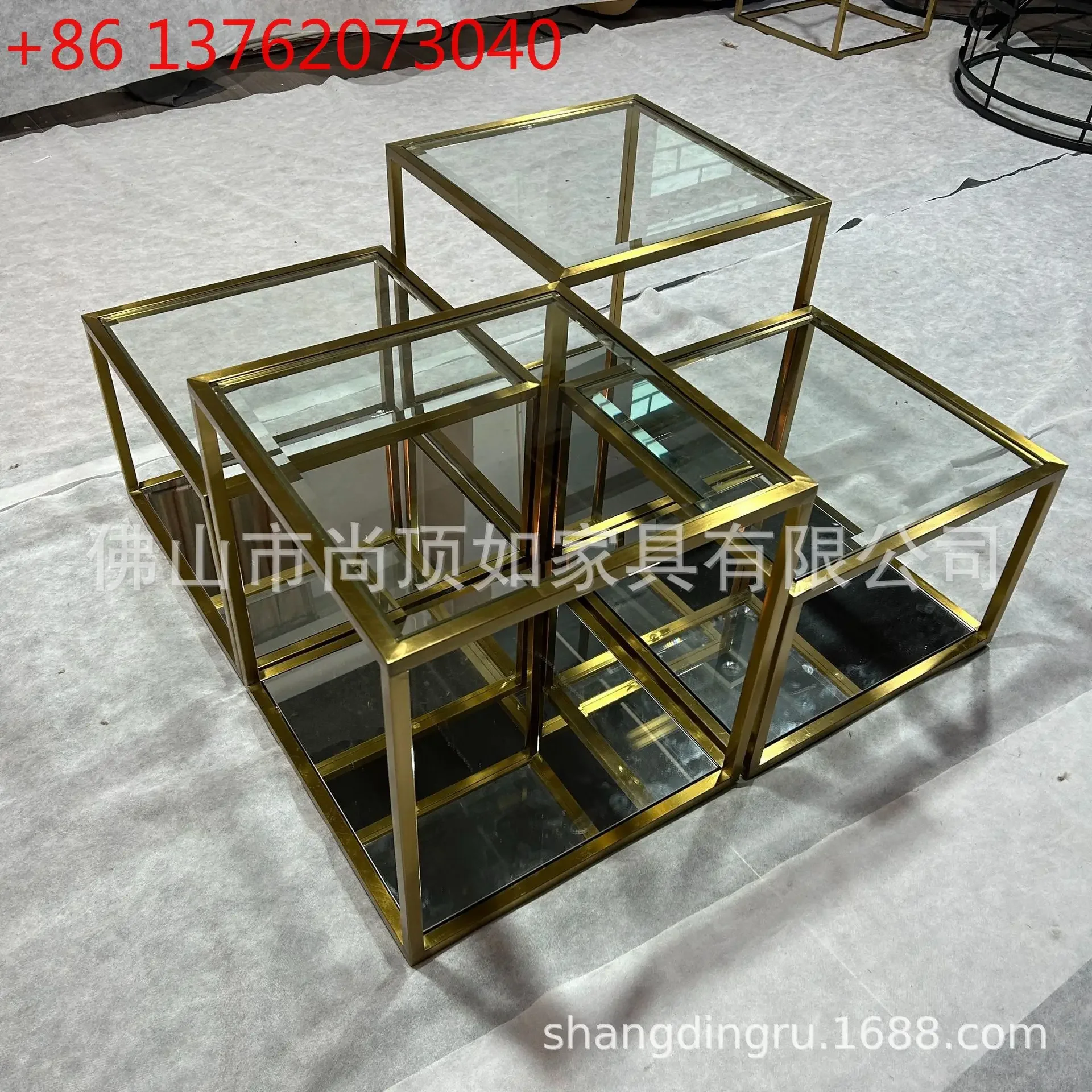 Multi-level mirror coffee table Brushed titanium coffee table corner set for living room Household large
