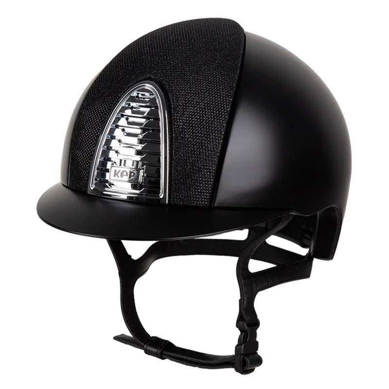 

Second generation black matte all silver forehead equestrian helmet riding competition harness