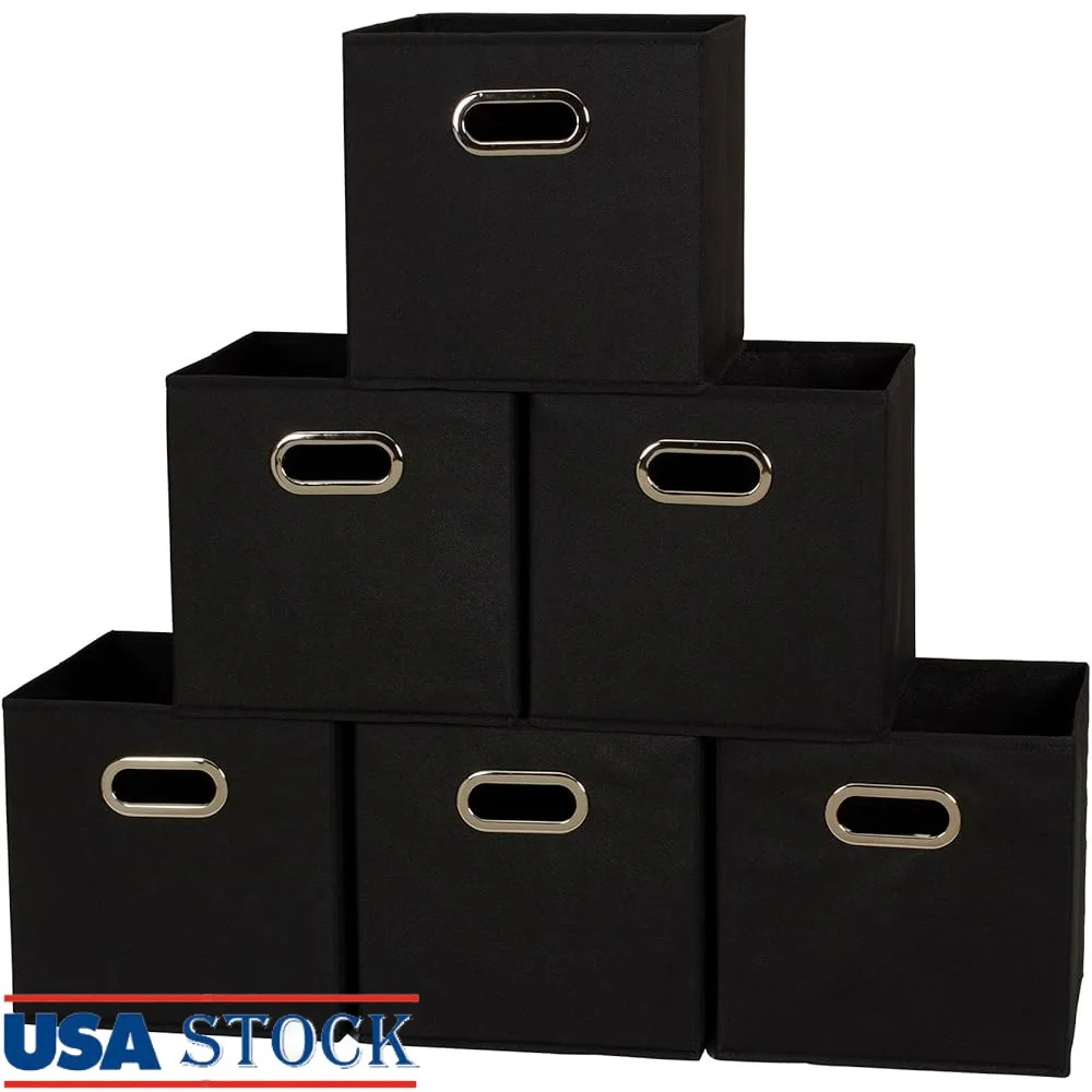 

Набор из 6 складных тканевых ящиков для хранения, органайзеры для кубиков с ручками-втулками для офиса, детской спальни